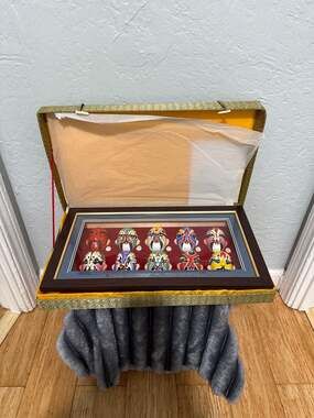 Framed Chinese Beijing Opera Mask Set 10 Miniature Hand Painted Masks